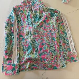Lilly Pulitzer Pink and Green Graphic Polo Sweatshirt
